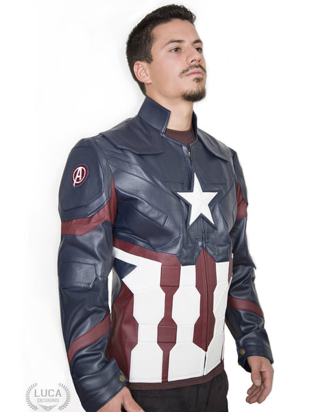 Mens Captain America Leather Jacket Avengers Age of Ultron