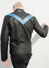 Mens Nightwing Leather Jacket Black Blue Eagle Logo