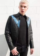 Mens Nightwing Leather Jacket Black Blue Eagle Logo