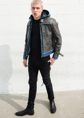 Mens Nightwing Goatskin Leather Jacket Blue Eagle Logo