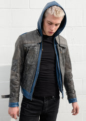 Mens Nightwing Goatskin Leather Jacket Blue Eagle Logo