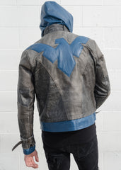 Mens Nightwing Goatskin Leather Jacket Blue Eagle Logo