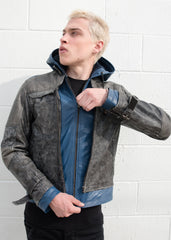 Mens Nightwing Goatskin Leather Jacket Blue Eagle Logo