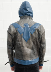 Mens Nightwing Goatskin Leather Jacket Blue Eagle Logo