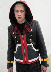 Mens Kingdom Hearts Sora Leather Jacket Black Red