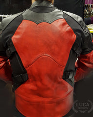 Mens Deadpool Leather Motorcycle Jacket Red and Black Armored