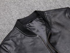 Men Black Short Slim Fit Biker Leather Jacket Casual Pocket Zipper