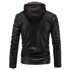 Men's Real Leather Motorcycle jacket with Removable Hood