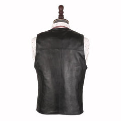 Office Men Slim Fit Genuine Leather Vest Motorcycle Sleeveless Jacket