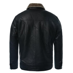 Men's Casual Warm Leather Jacket with Fur Collar