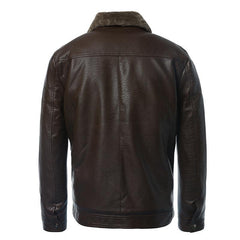 Men's Casual Warm Leather Jacket with Fur Collar