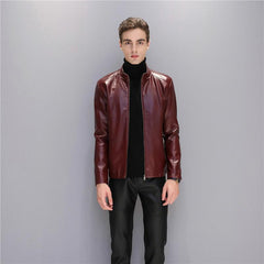 Men Locomotive Short Leather Sheepskin Jacket