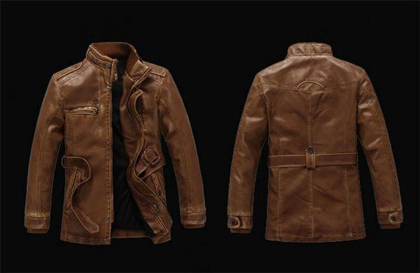 Luxury Fleece Winter Warm Biker Leather Jacket for Men