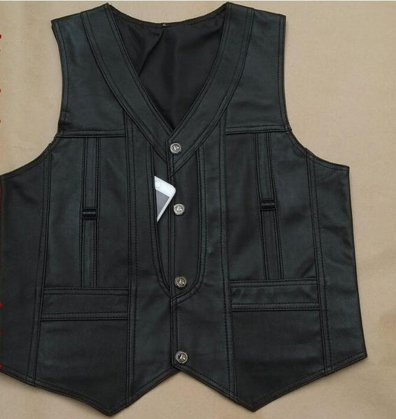 2019 High-End Brand Men's Leather Waistcoats Large Size Real Sheepskin Vest Soft Black