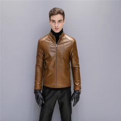 Men Locomotive Short Leather Sheepskin Jacket