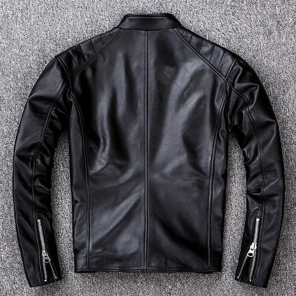 AYUNSUE Motorcycle Sheepskin Leather Jacket for Men