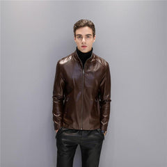 Men Locomotive Short Leather Sheepskin Jacket