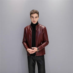 Men Locomotive Short Leather Sheepskin Jacket