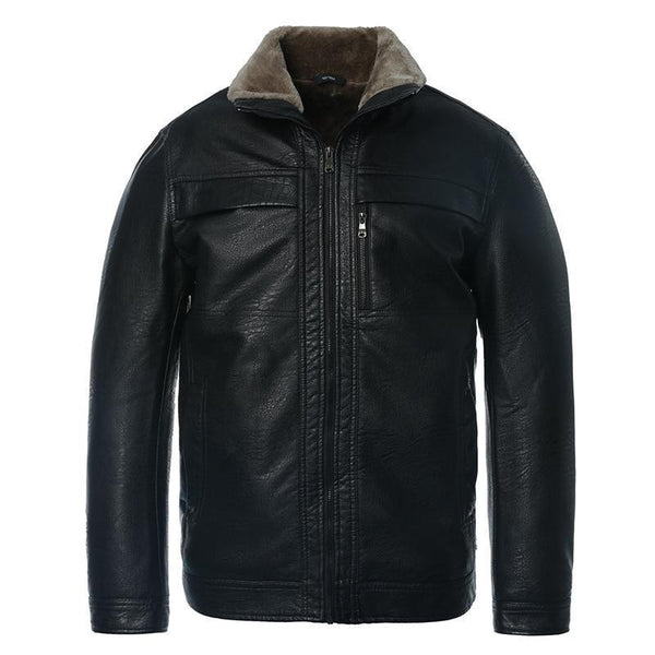 Men's Casual Warm Leather Jacket with Fur Collar