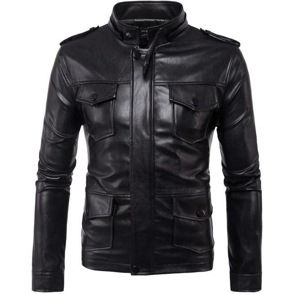 Luxury Vintage Men Slim Casual Style Genuine Leather Jacket