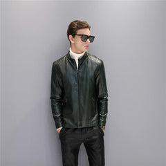 Men Locomotive Short Leather Sheepskin Jacket