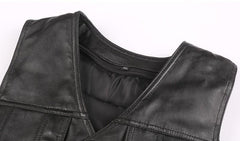 Office Men Slim Fit Genuine Leather Vest Motorcycle Sleeveless Jacket