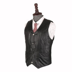 Office Men Slim Fit Genuine Leather Vest Motorcycle Sleeveless Jacket