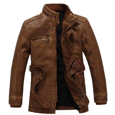 Luxury Fleece Winter Warm Biker Leather Jacket for Men