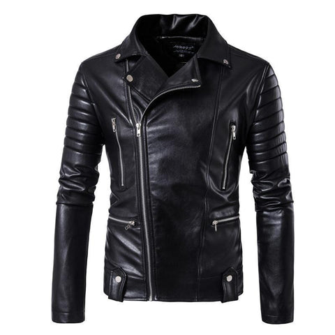 MORUANCLE Men's Leather Biker Jacket Multi Zipper