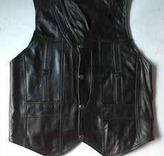 2019 High-End Brand Men's Leather Waistcoats Large Size Real Sheepskin Vest Soft Black