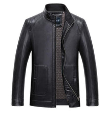 Men Motorcycle zipper pockets Biker Leather Jacket