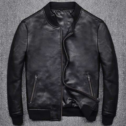 Men Black Short Slim Fit Biker Leather Jacket Casual Pocket Zipper