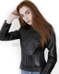 Womens Batman Leather Motorcycle Jacket Black Bat Embossed