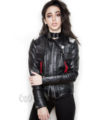 Womens Soldier 76 Leather Jacket Jet Black