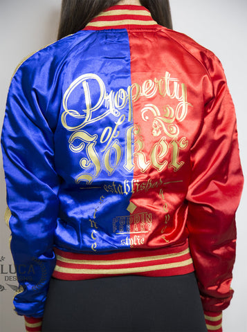 Womens Harley Quinn Margot Robbie Satin Jacket Red and Blue