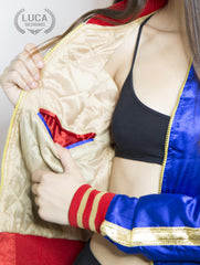 Womens Harley Quinn Margot Robbie Satin Jacket Red and Blue