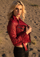 Womens Riverdale Southside Serpents Leather Motorcycle Jacket Red