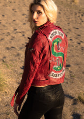 Womens Riverdale Southside Serpents Leather Motorcycle Jacket Red