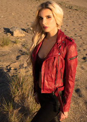 Womens Riverdale Southside Serpents Leather Motorcycle Jacket Red