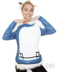 Womens Mei Jacket Blue Leather White Fur Lining