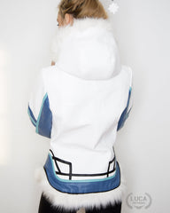 Womens Mei Jacket Blue Leather White Fur Lining