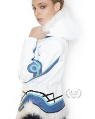 Womens Mei Jacket Blue Leather White Fur Lining