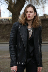 Mens Alternative SAM Quilted Leather Motorcycle Jacket Black