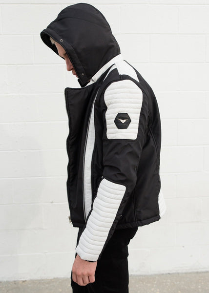 Mens Ninja Sheepskin Leather Jacket Black and White