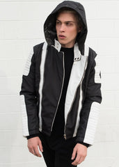 Mens Ninja Sheepskin Leather Jacket Black and White