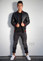 Mens Calgary Flames NHL Hockey Bomber Leather Jacket