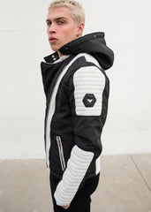 Mens Ninja Sheepskin Leather Jacket Black and White