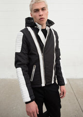 Mens Ninja Sheepskin Leather Jacket Black and White