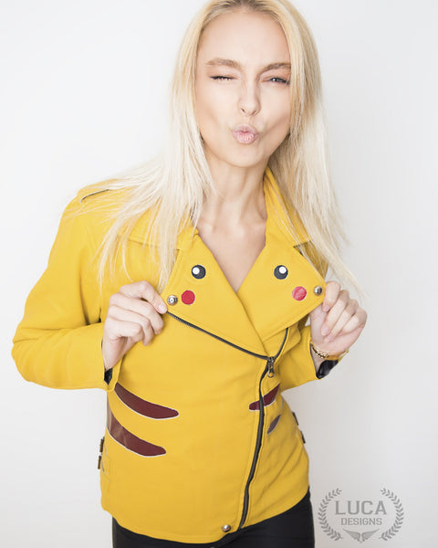 Womens Nintendo Pokemon Pikachu Leather Jacket Yellow
