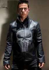 Mens Punisher Marvel Frank Castle Leather Jacket Skull Embossed